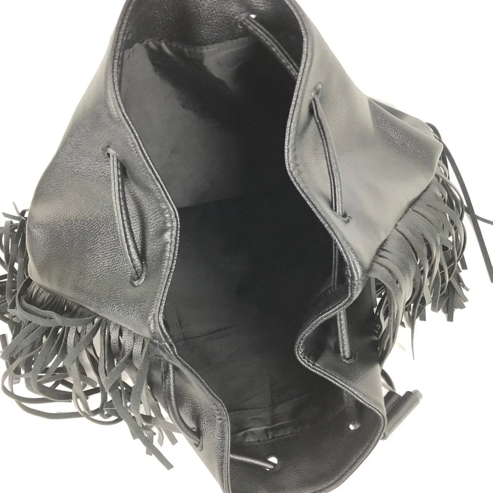 Victorias Secret‎ Backpack Womens Fringe Black Faux Leather J